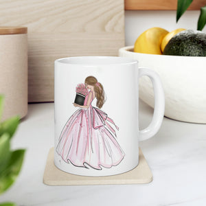 the lady wearing a pink dress mug