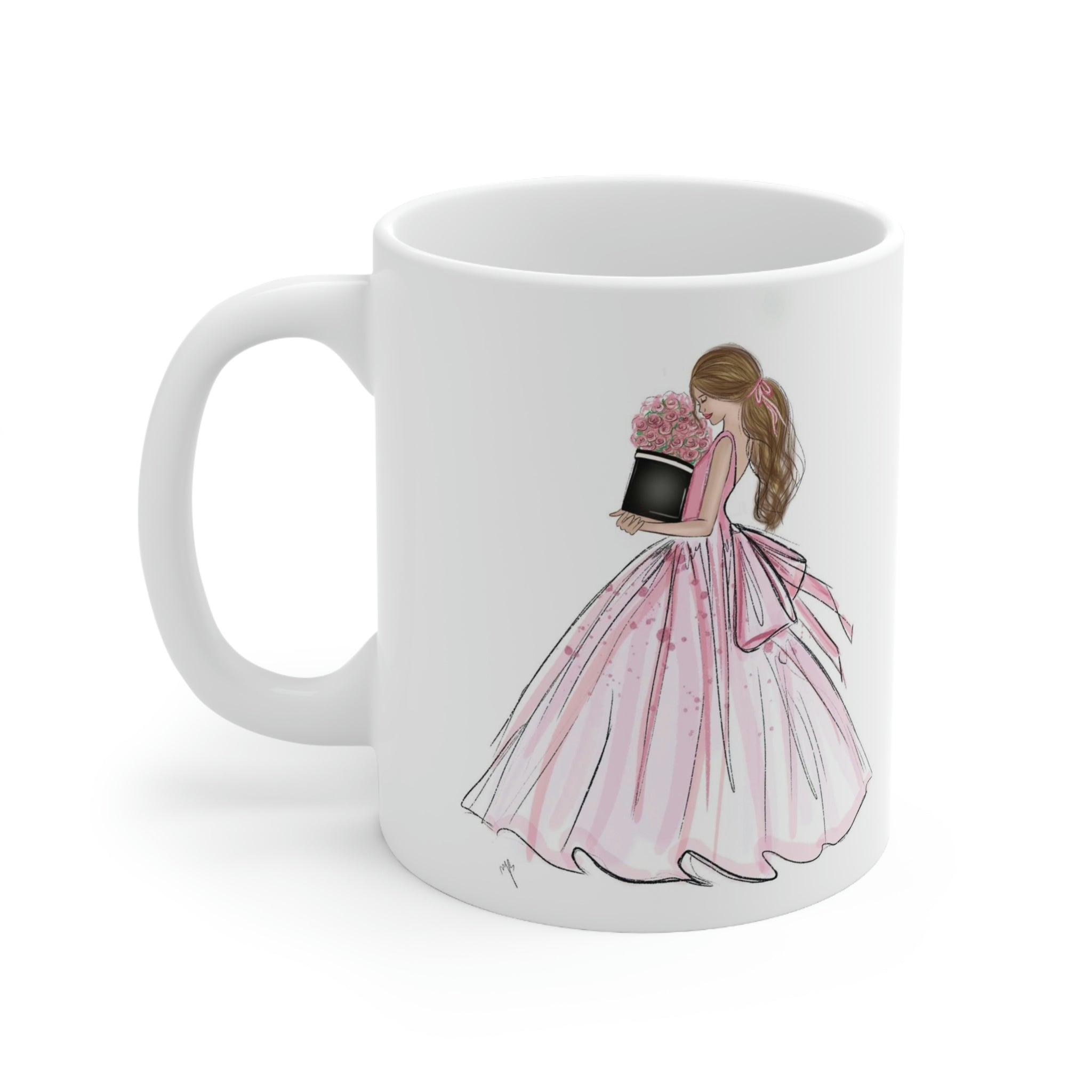 the lady wearing a pink dress mug