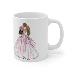 the lady wearing a pink dress mug