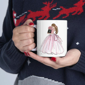 the lady wearing a pink dress mug