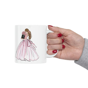 the lady wearing a pink dress mug