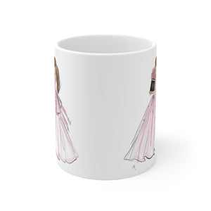 the lady wearing a pink dress mug