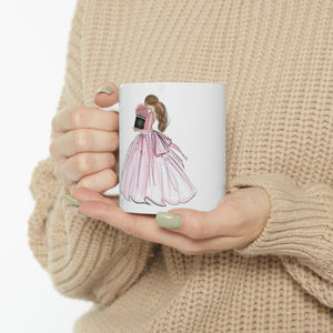 the lady wearing a pink dress mug